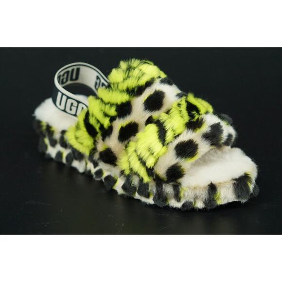 UGG Fluff Yeah Animalia Slingback Sandals Slipper SZ 7 New Leopard green - Picture 1 of 11